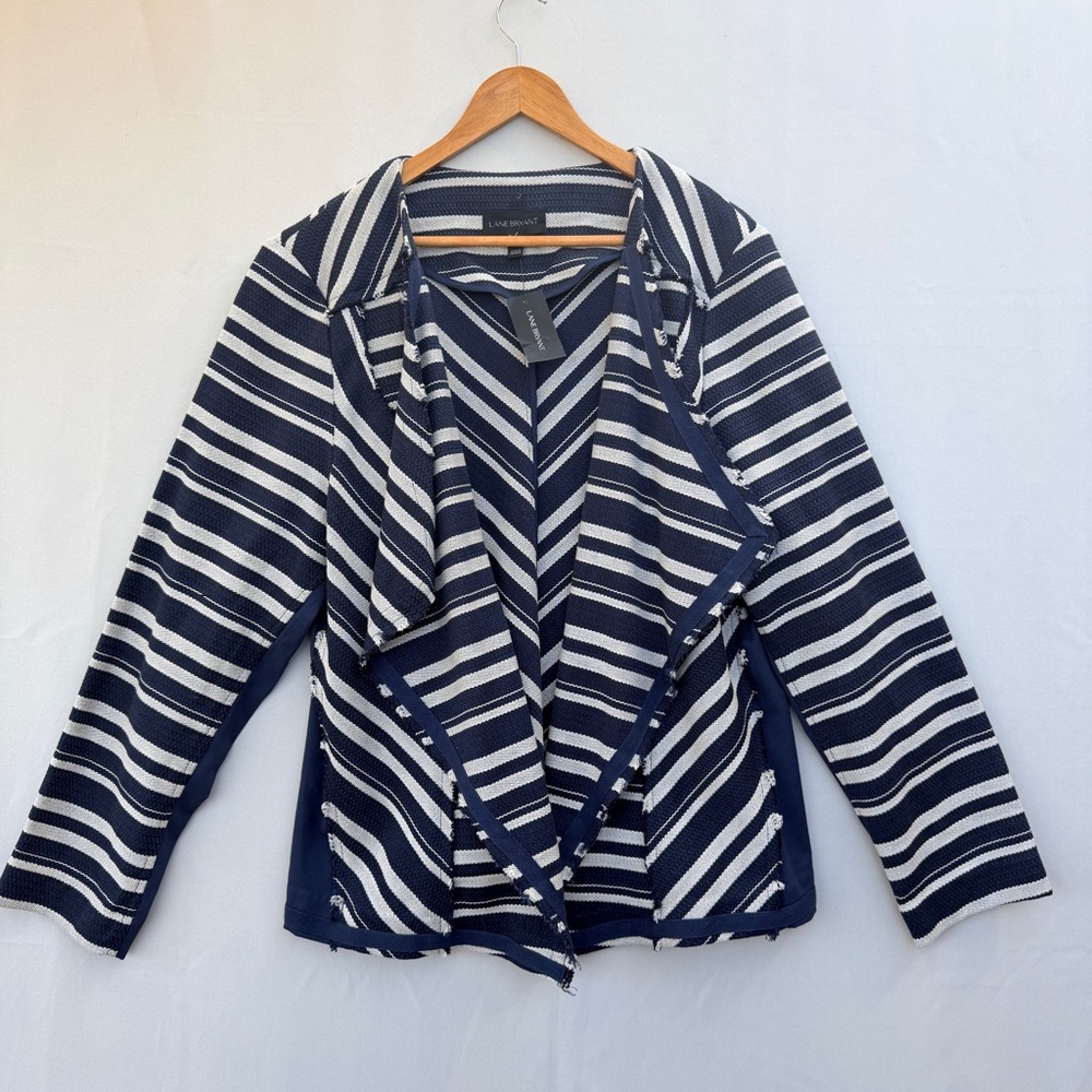 Lane‎ Bryant Navy & White Striped Open-Front Jacket Size 22